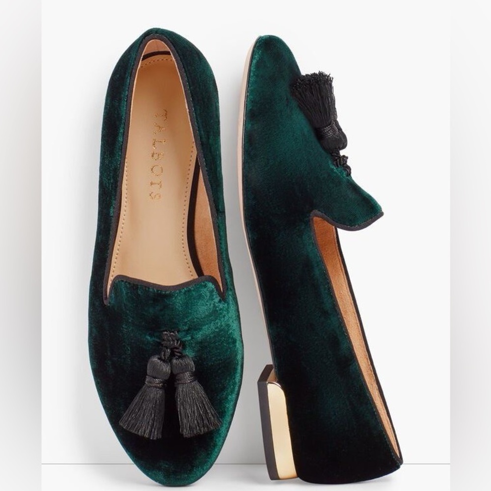 Emerald Green velvet tassel Talbot Loafers size 8
